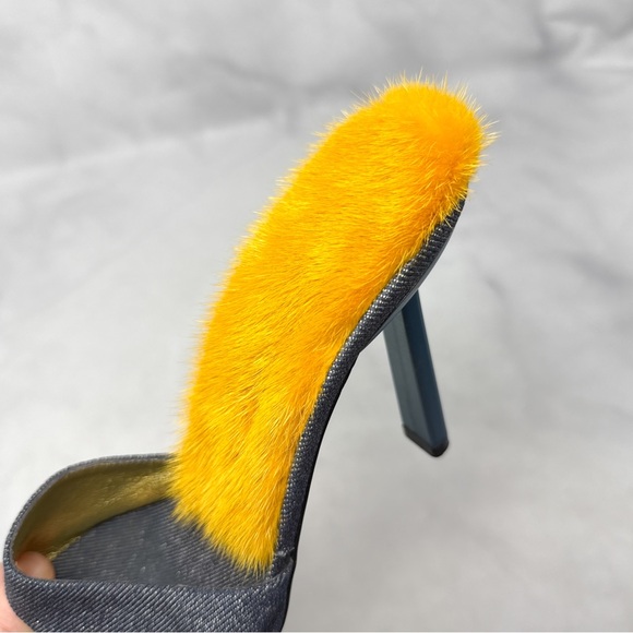 Giuseppe Zanotti Vicini Vintage Rare Mink Fur Glitter Denim Mule Slide Heels 39 - Picture 5 of 12